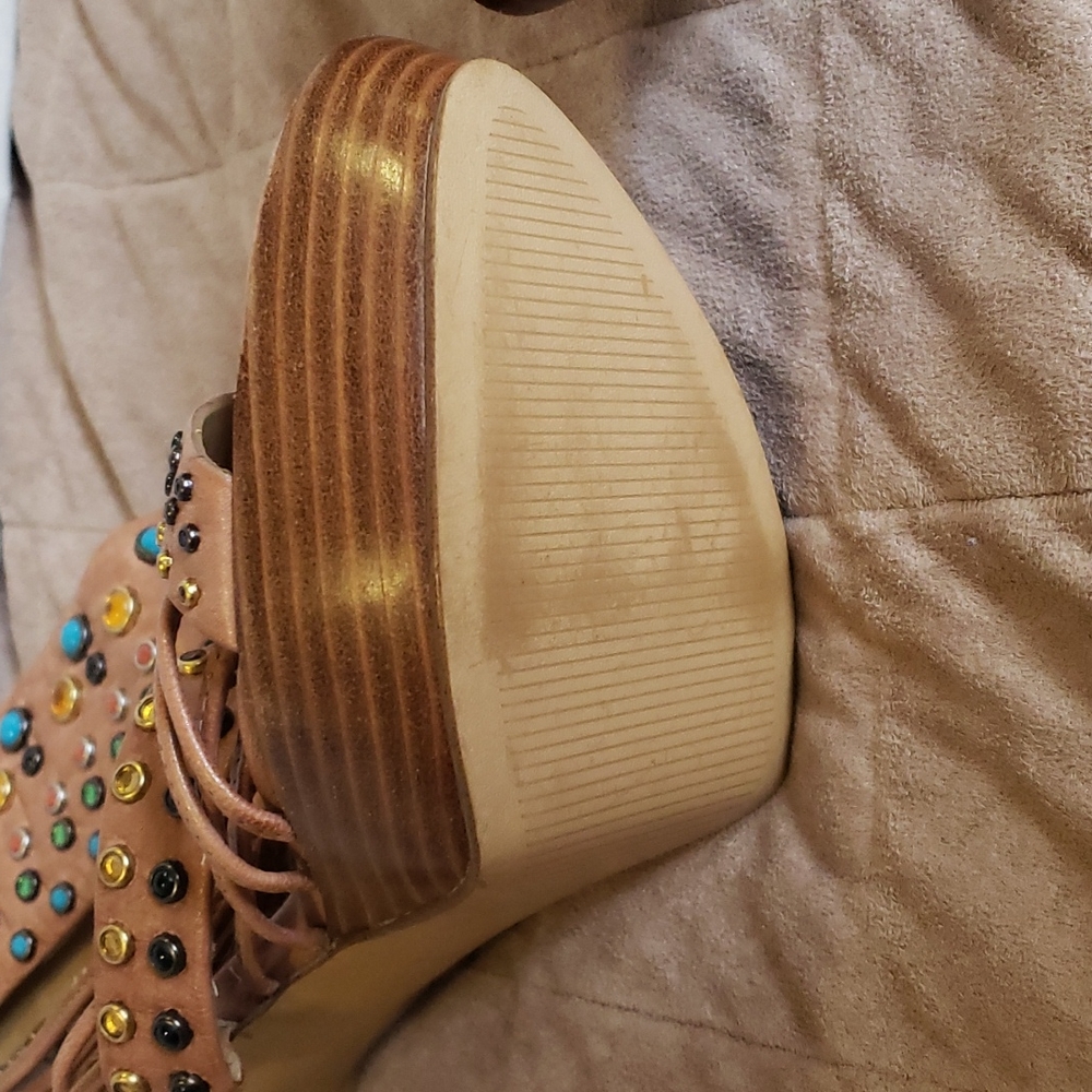 Nine West platform leather embelished heeled sandals - Picture 6 of 14